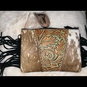 Genuine leather cowhide fringe purse/clutch